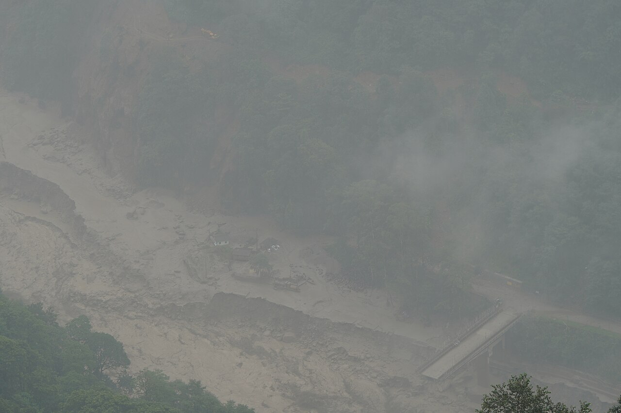 Mud and debris from the Sikkim glacial lake outburst flood, October 2023