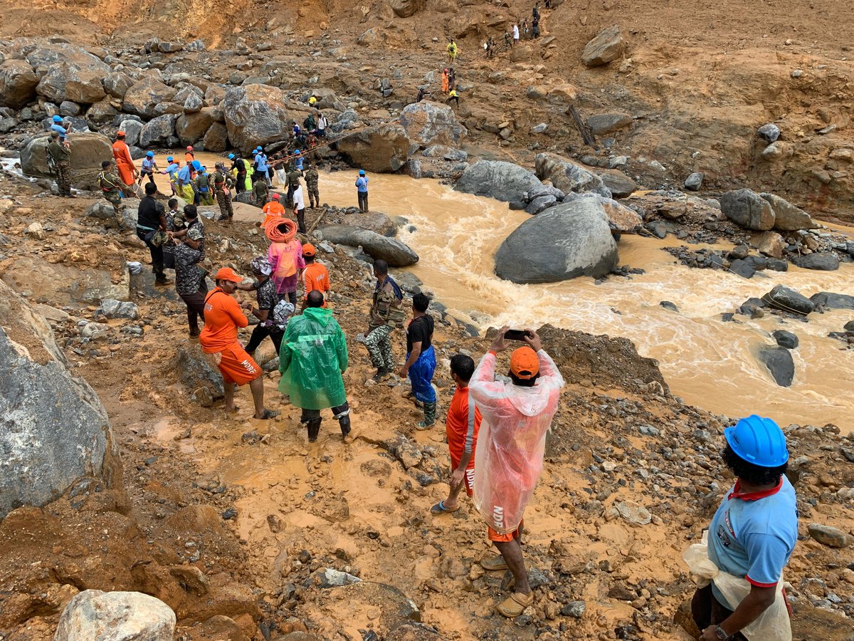 NDRF rescue workers at the Wayanad landslide site, Kerala, July 2024